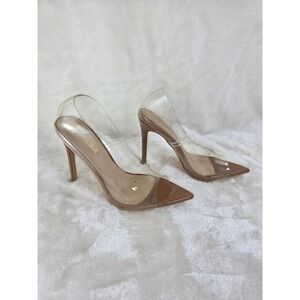 MISS LOLA Clear Vinyl Brown Stiletto Heels Pump Shoes‎ Women Size 5.5